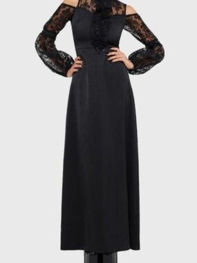 Lulu's Black Lace Long-Sleeve Cutout Evening Gown